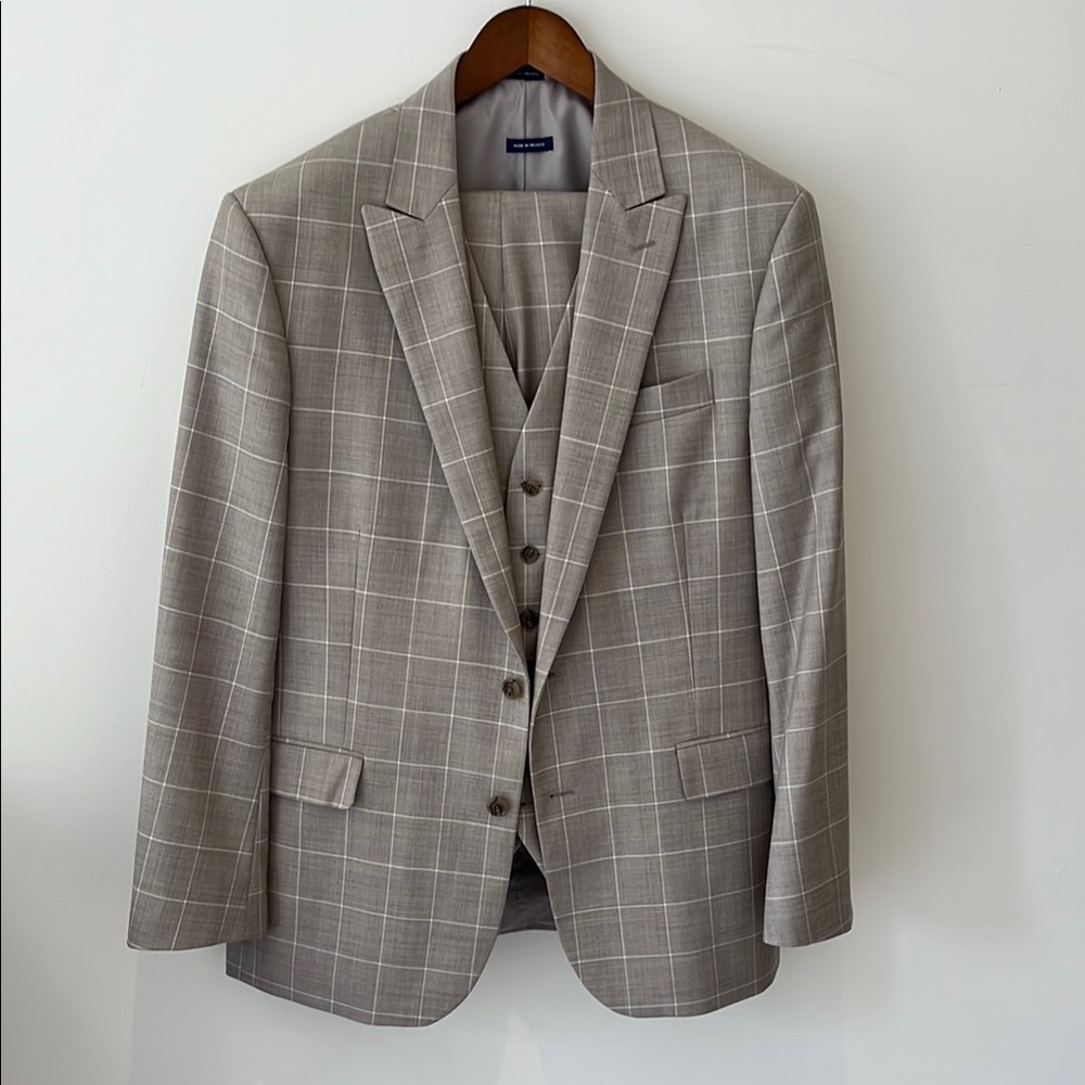 Classic Tan Plaid Men's 3-Piece Suit